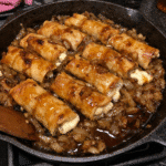 How to make Maple Onion Egg Rolls Skillet Bake With Bourbon Drizzle — key cooking step