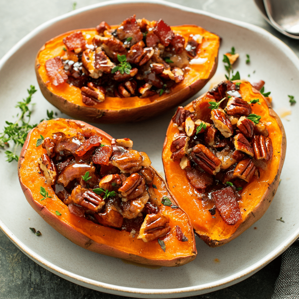 Maple Pecan Bacon Stuffed Sweet Potatoes — chef-tested restaurant-quality photo