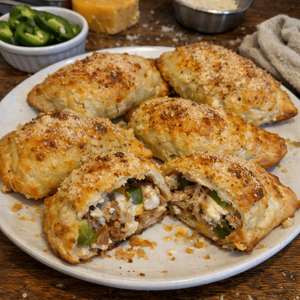 ooey gooey jalapeno pork roast pockets with parmesan crunch
