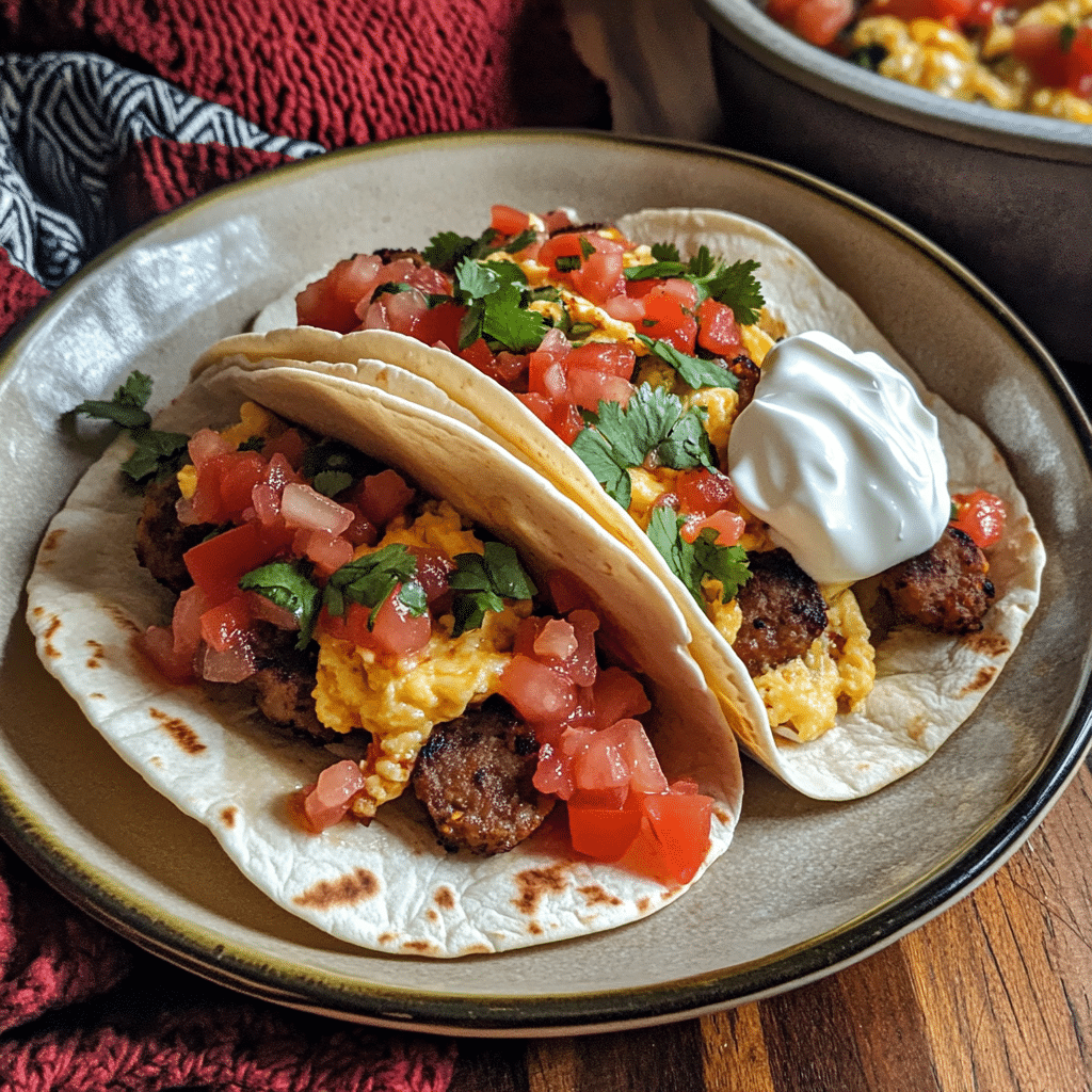 How to make Savory Breakfast Tacos with Spicy Sausage and Eggs — key cooking step