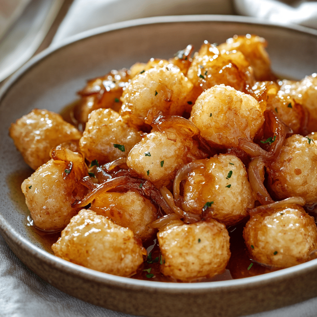 Savory Honey Tater Tot Skillet Bombs With Onion Crunch — chef-tested restaurant-quality photo