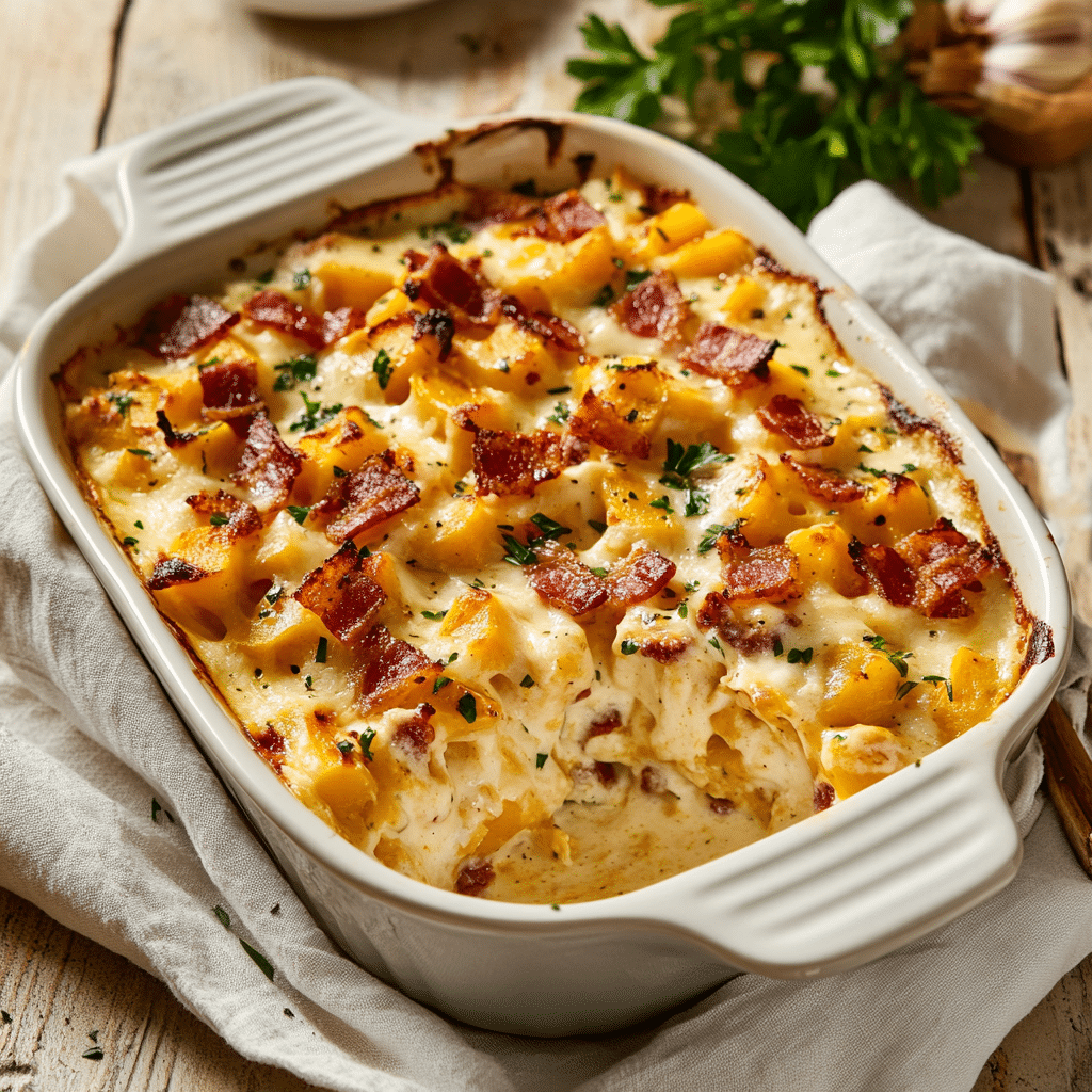 Savory Pumpkin Bacon Alfredo Bake — chef-tested restaurant-quality photo