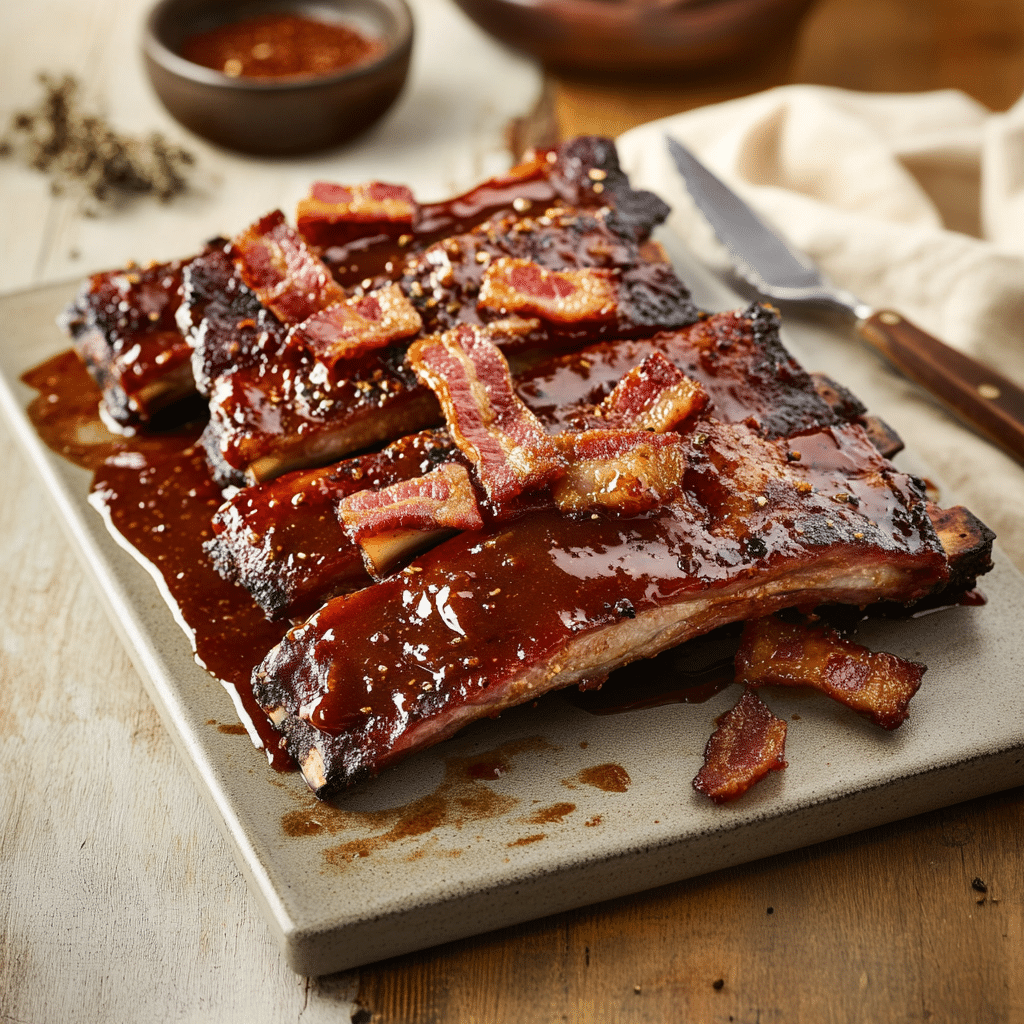 Savory Smoked Bacon Ribs with Maple BBQ Glaze — chef-tested restaurant-quality photo