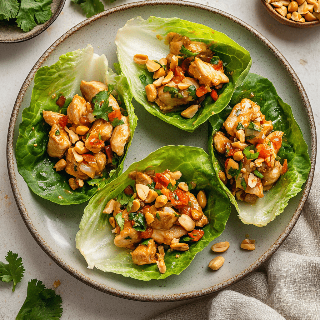 Savory Thai Peanut Chicken Lettuce Wraps — chef-tested restaurant-quality photo