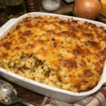 smashed onion mac and cheese casserole step