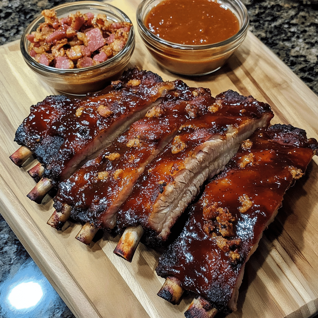 Smoky BBQ Bacon Glazed Ribs with Tangy Sauce — chef-tested restaurant-quality photo