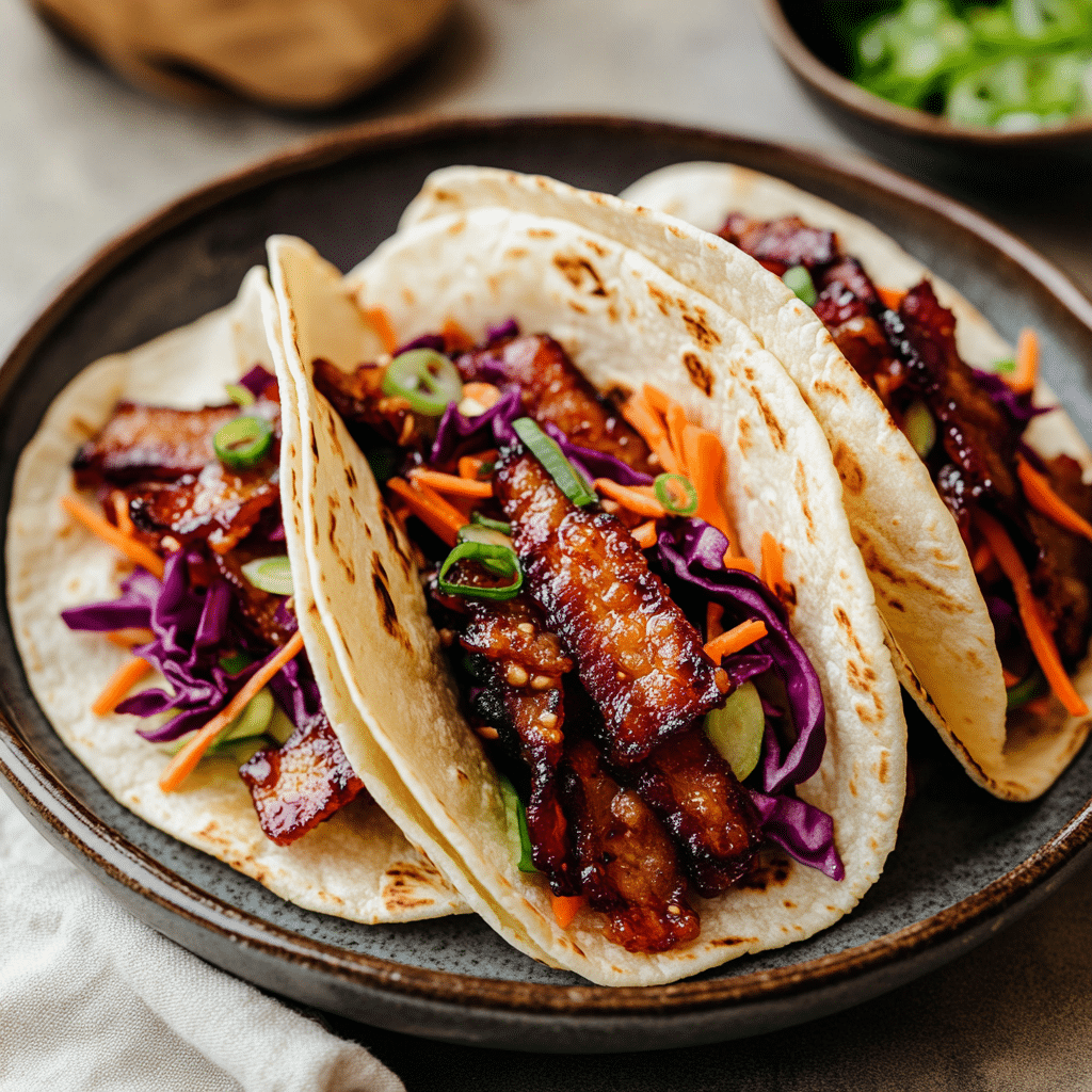 Spicy Korean BBQ Bacon Tacos with Slaw — chef-tested restaurant-quality photo