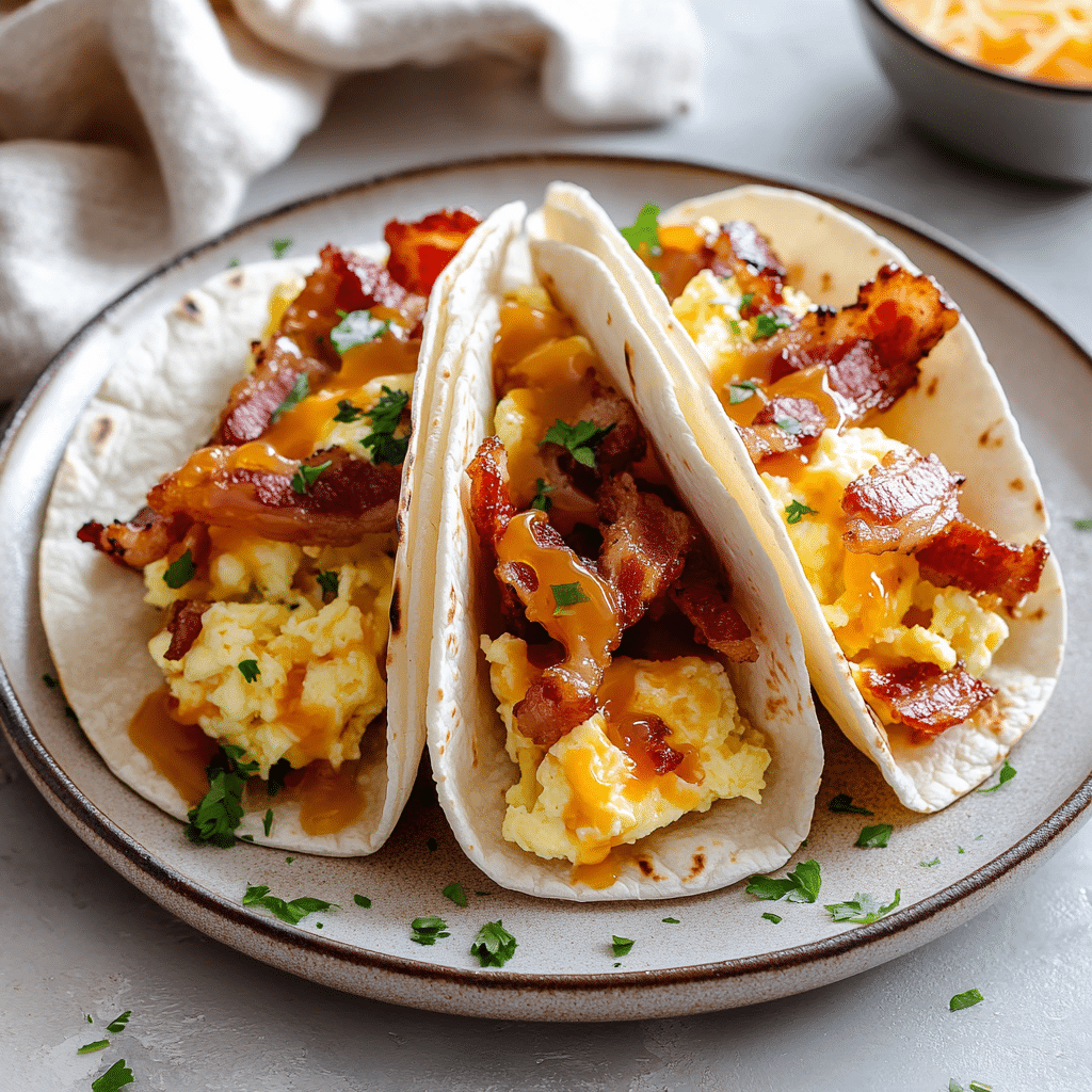Spicy Maple Bacon Breakfast Tacos with Eggs — chef-tested restaurant-quality photo