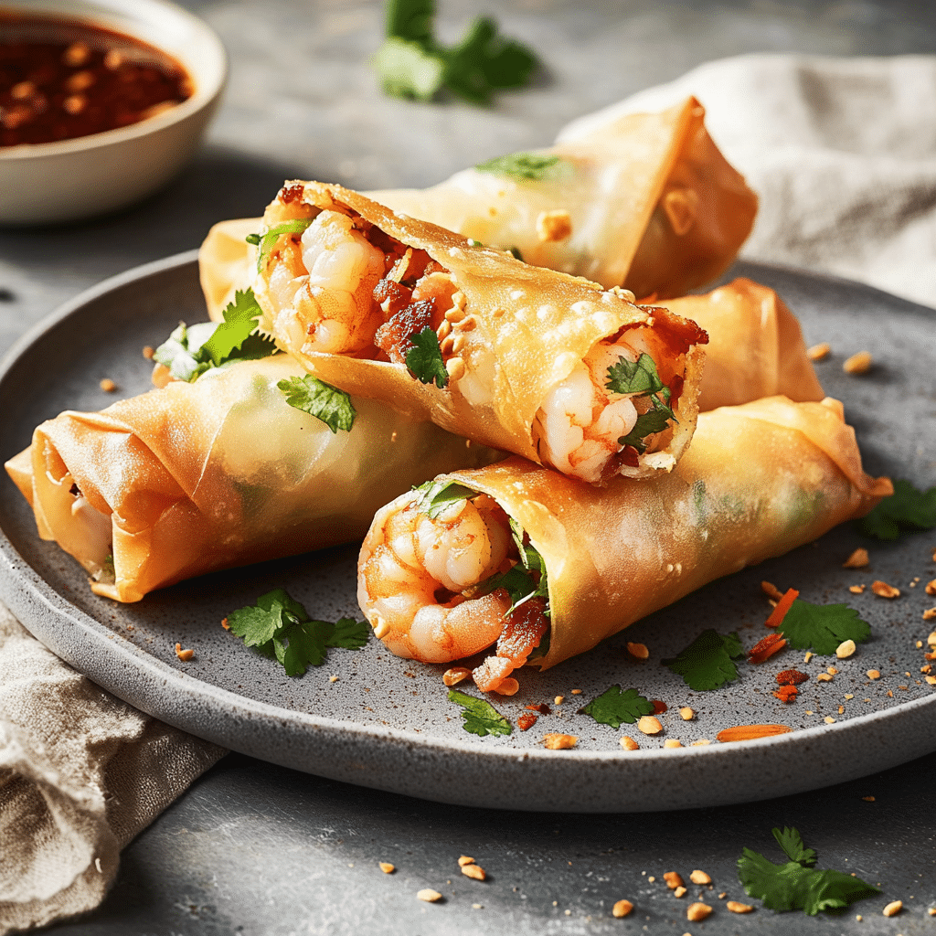 Spicy Thai Bacon-Infused Shrimp Spring Rolls — chef-tested restaurant-quality photo