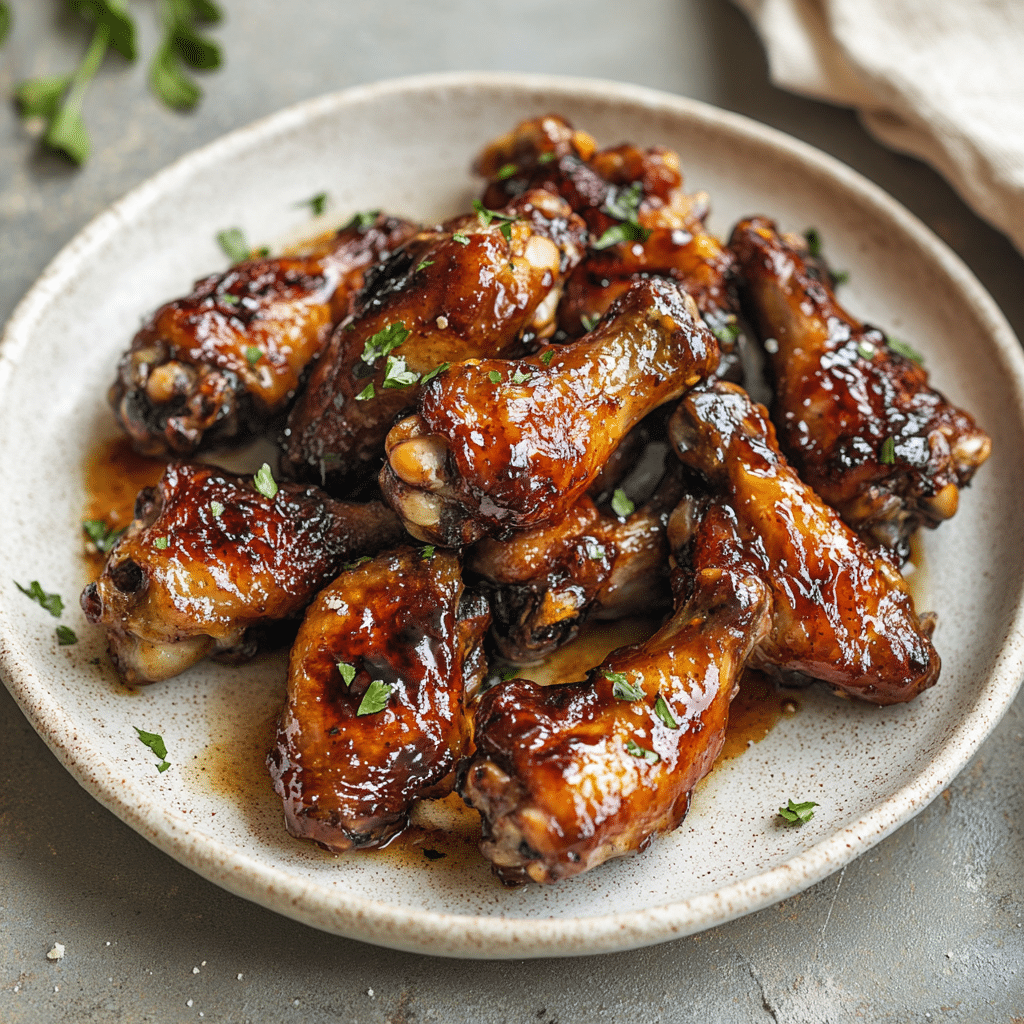 sweet and smoky bourbon glazed chicken wings — chef-tested restaurant-quality photo