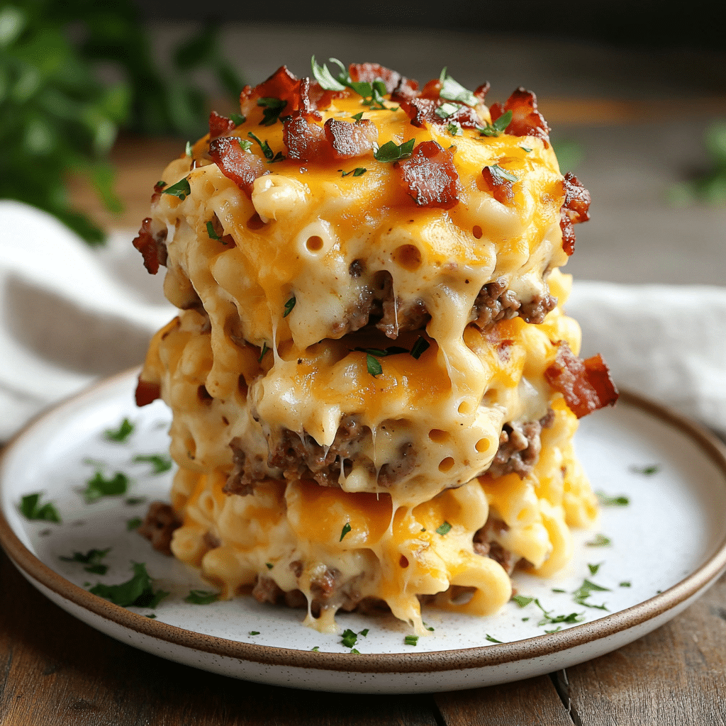 Ultimate Bacon Cheeseburger Mac & Cheese Towers — chef-tested restaurant-quality photo