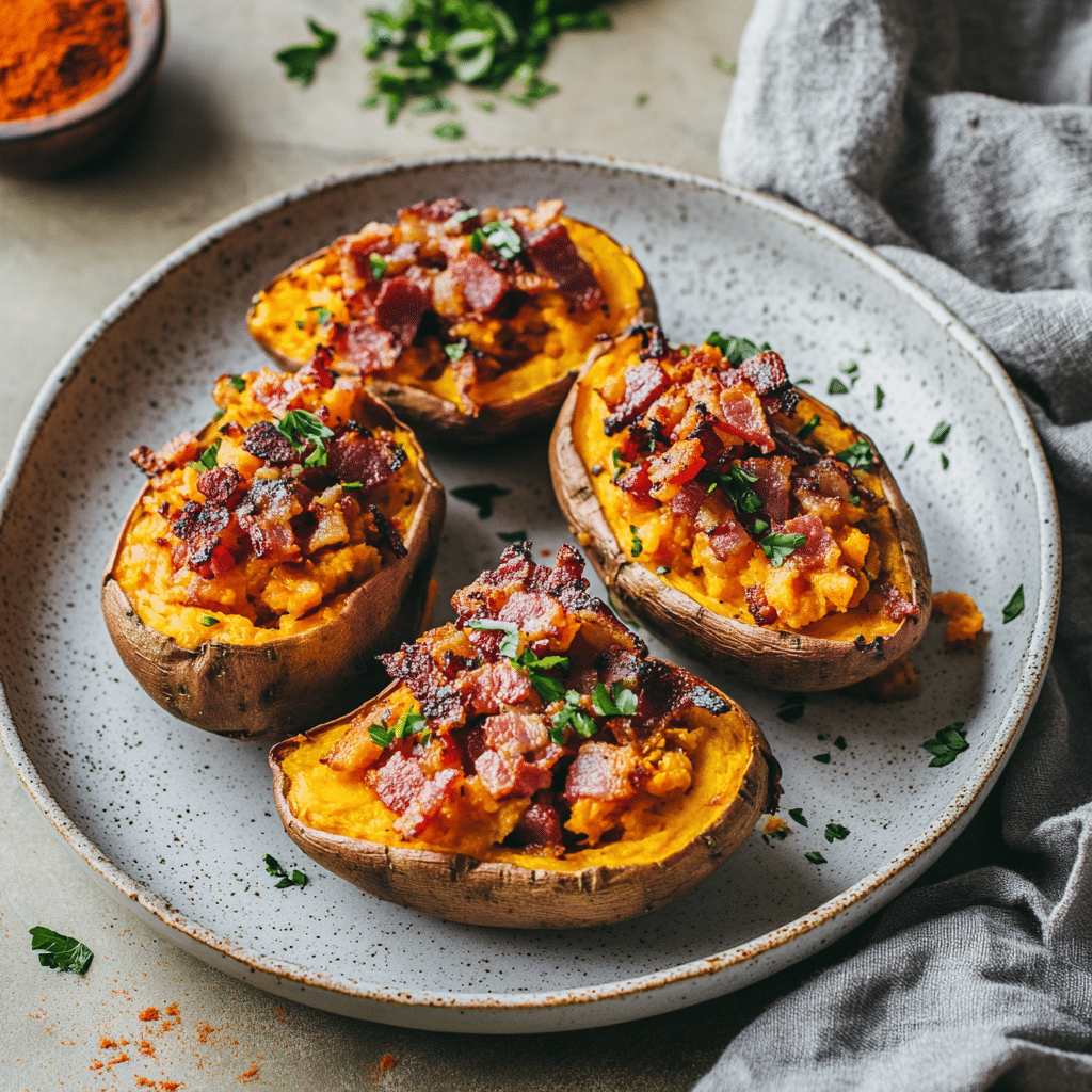 Valentine's Day BBQ Bacon-Stuffed Sweet Potatoes — chef-tested restaurant-quality photo