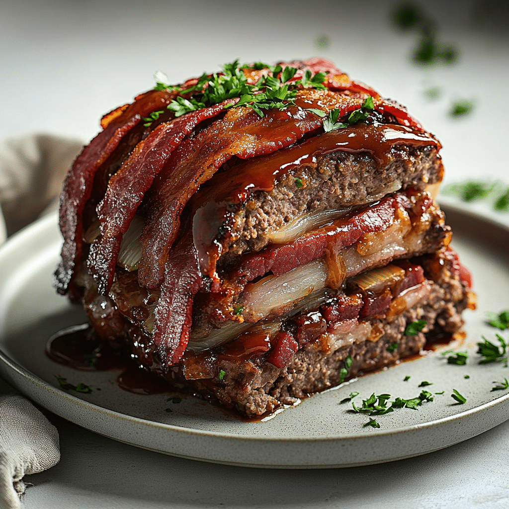 Whiskey Bacon Meatloaf Stack — chef-tested restaurant-quality photo