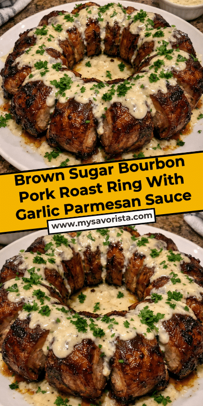 Brown Sugar Bourbon Pork Roast Ring With Garlic Parmesan Sauce