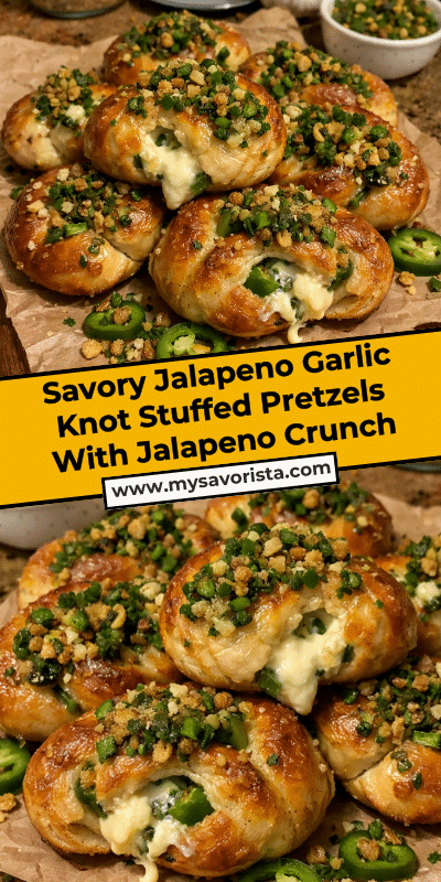 Savory Jalapeno Garlic Knot Stuffed Pretzels With Jalapeno Crunch