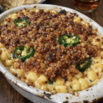 How to make Bourbon Jalapeno Mac And Cheese Dip With Maple Crunch — key cooking step