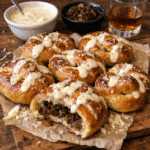 How to make Bourbon Onion Pretzels Stuffed Pretzels With Garlic Parmesan Sauce — key cooking step