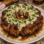 How to make Brown Sugar Bourbon Pork Roast Ring With Garlic Parmesan Sauce — key cooking step