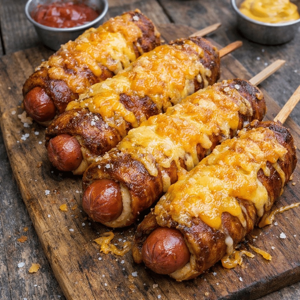 Buttery Cheddar Pretzels Corn Dogs Extra-Cheesy — chef-tested restaurant-quality photo