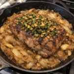 How to make Smashed Onion Pork Roast Skillet Bake With Jalapeno Crunch — key cooking step