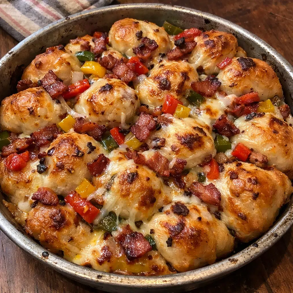 Sticky Pepper Nacho Bake Knot Pizza With Bacon Kick — chef-tested restaurant-quality photo