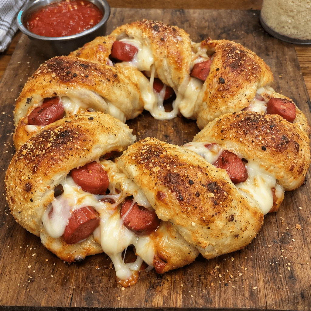 Stuffed Mozzarella Corn Dogs Knot Pizza — chef-tested restaurant-quality photo